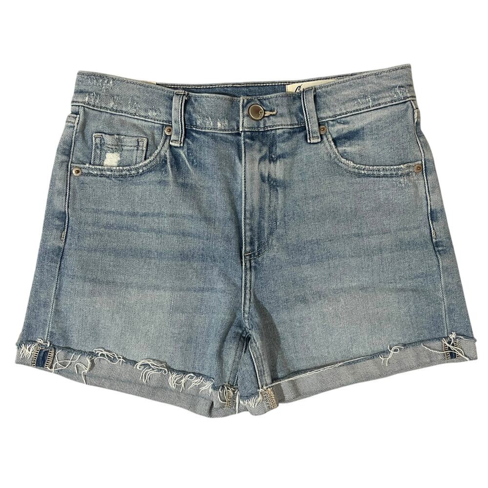 Cosmic Blue Love (26) Cuffed Distressed Cut Off Hem Light Wash Jean Shorts
